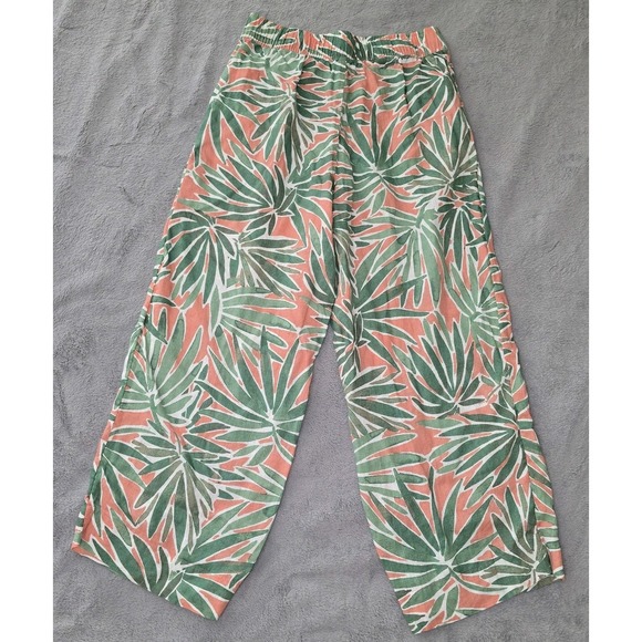 Sigrid Olsen Green Coral Tropical Linen‎ Pants Wide Leg Elastic Waist Size Small - Picture 13 of 16